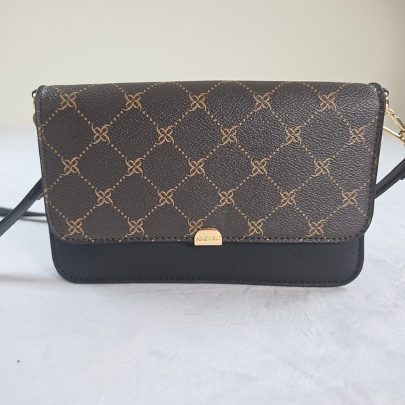 Nine West Handbags - Nine West Brown Black Monogram Logo Crossbody Bag Wallet on Chain Gold Hardware